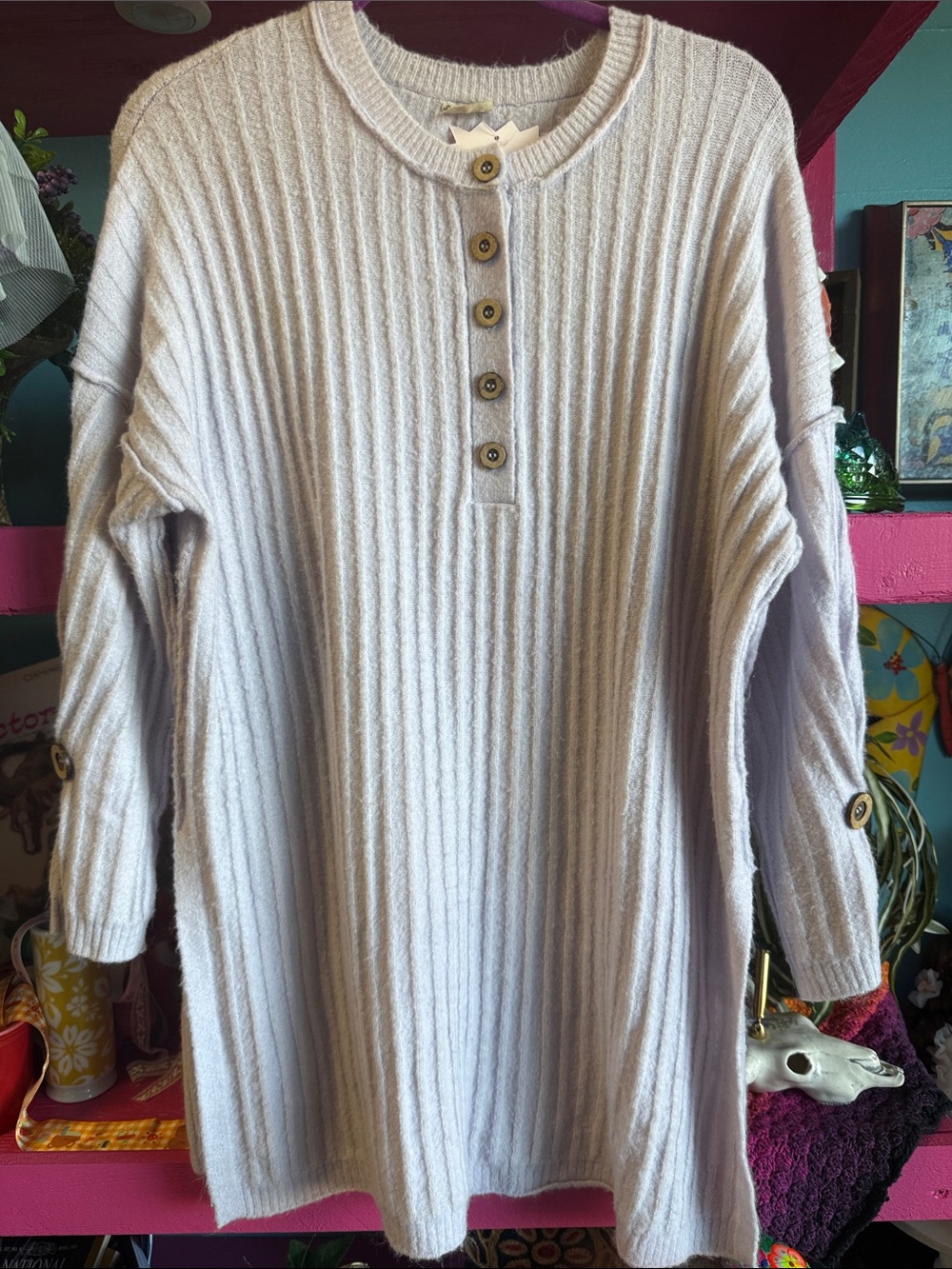Free People Ribbed Henley Tunic - Light Lavender